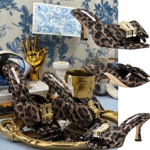 🆕 GIANNI BINI 🧿NWOB PeekaTwo Leopard Print Crystal Keyhole Ornament Sandal Sz9